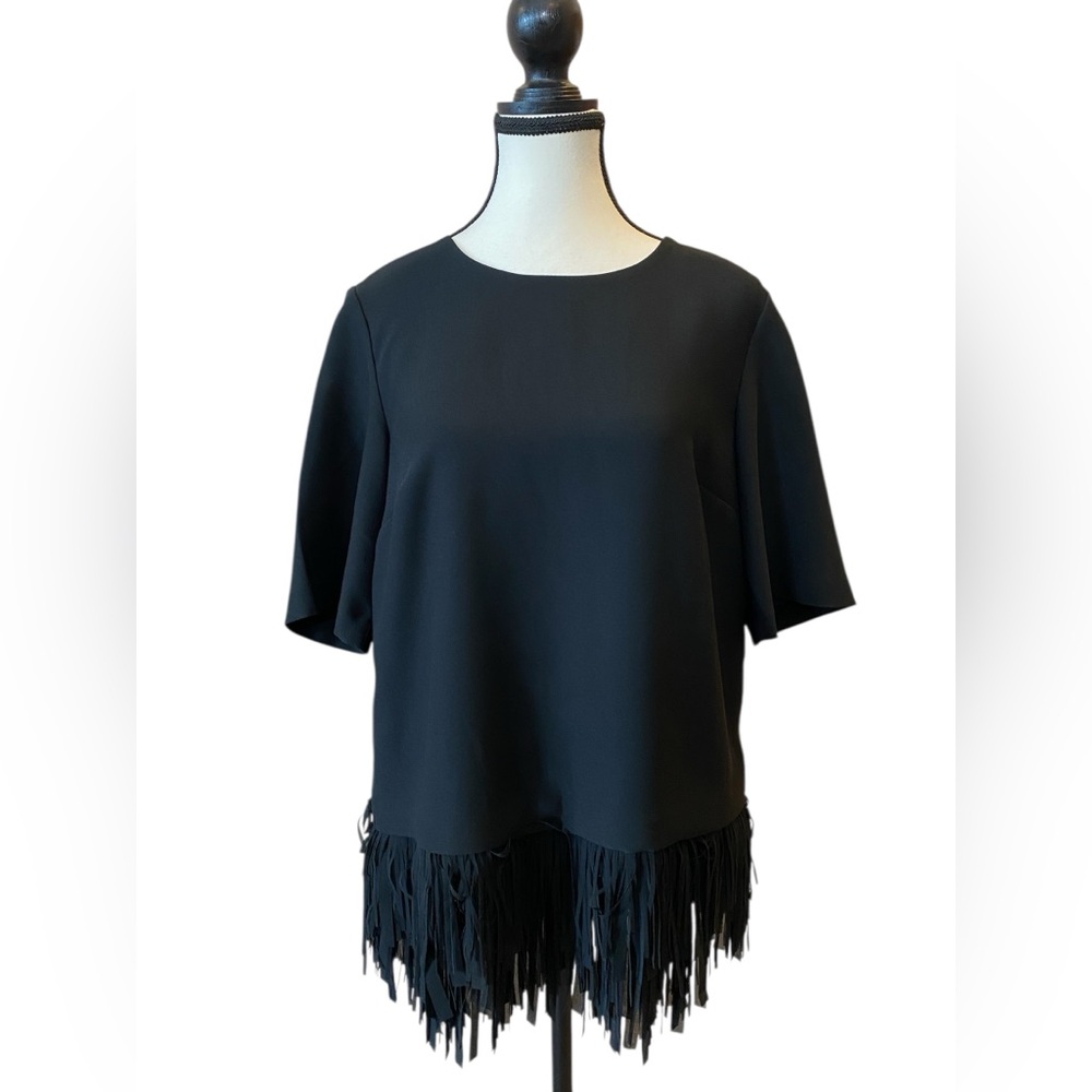 Banana Republic black top with fringe Size S, EUC event classic timeless